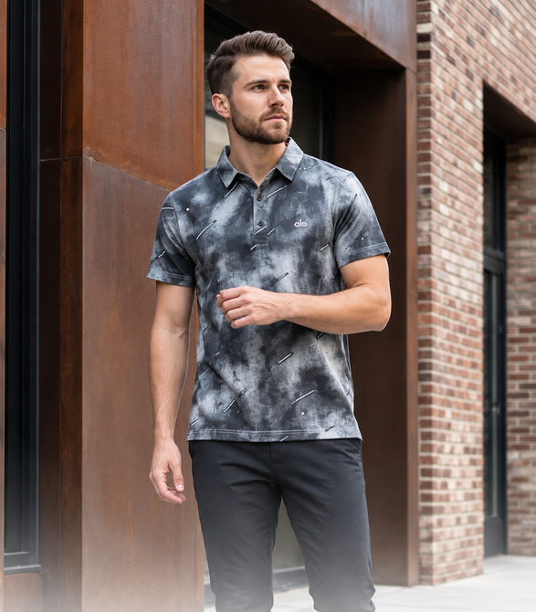 Men's acid wash collar T-shirt