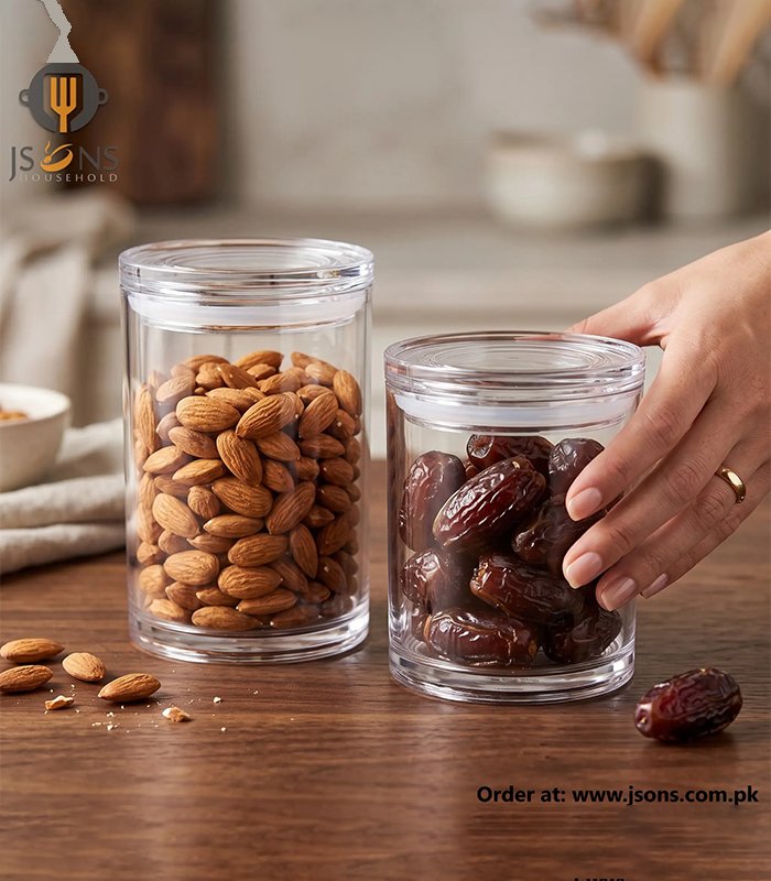 Unbreakable Acrylic Airtight Jar 550ml & 800ml – Clear Kitchen Storage Container for Dry Fruit, Masala & Snacks