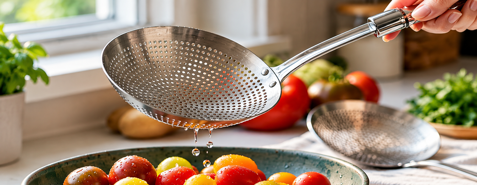 Stainless Steel Skimmer Spoon Frying Strainer Oil Drainer