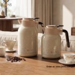 Feenik Thermos Flask 316 Stainless Steel Vacuum Jug 1.5L & 2L – Beige Floral Hot & Cold Water Bottle for Home and Office