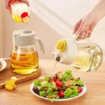 Glass Oil Dispenser Bottle Thick Leak Proof Oil Pot with Handle and Steel Spout