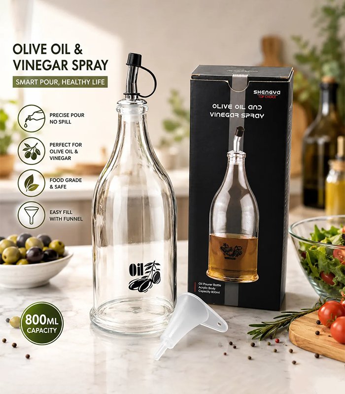 Unbreakable Acrylic Olive Oil Dispenser Bottle 800ml with Drip-Free Pourer Spout and Free Funnel
