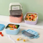 School Lunch Box with Spoon & Fork – Plastic Kids Food Box