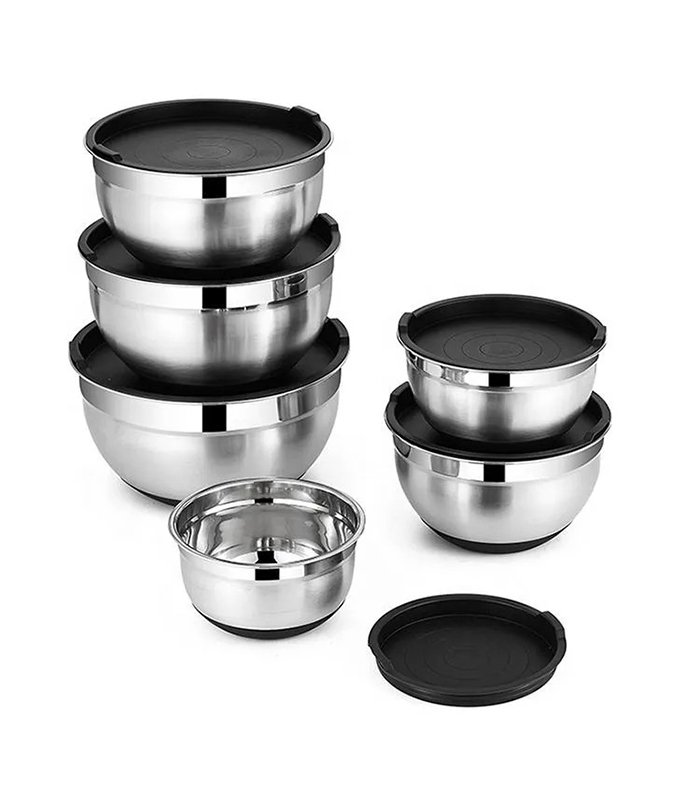 Stainless Steel Mixing Bowl Set with Lids – Kitchen Food Prep & Serving Bowls